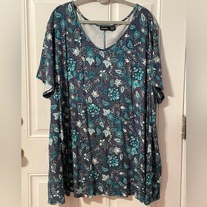 Evans Blue And Teal Paisley Pattern Top For Women Plus 30/32 Stretch